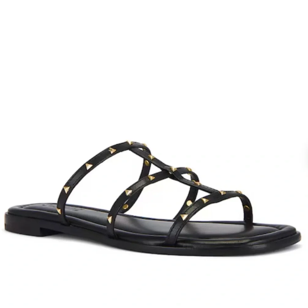SCHUTZ Lydia flat Black Pyramid-Stud Multi-Strap Flat Sandals